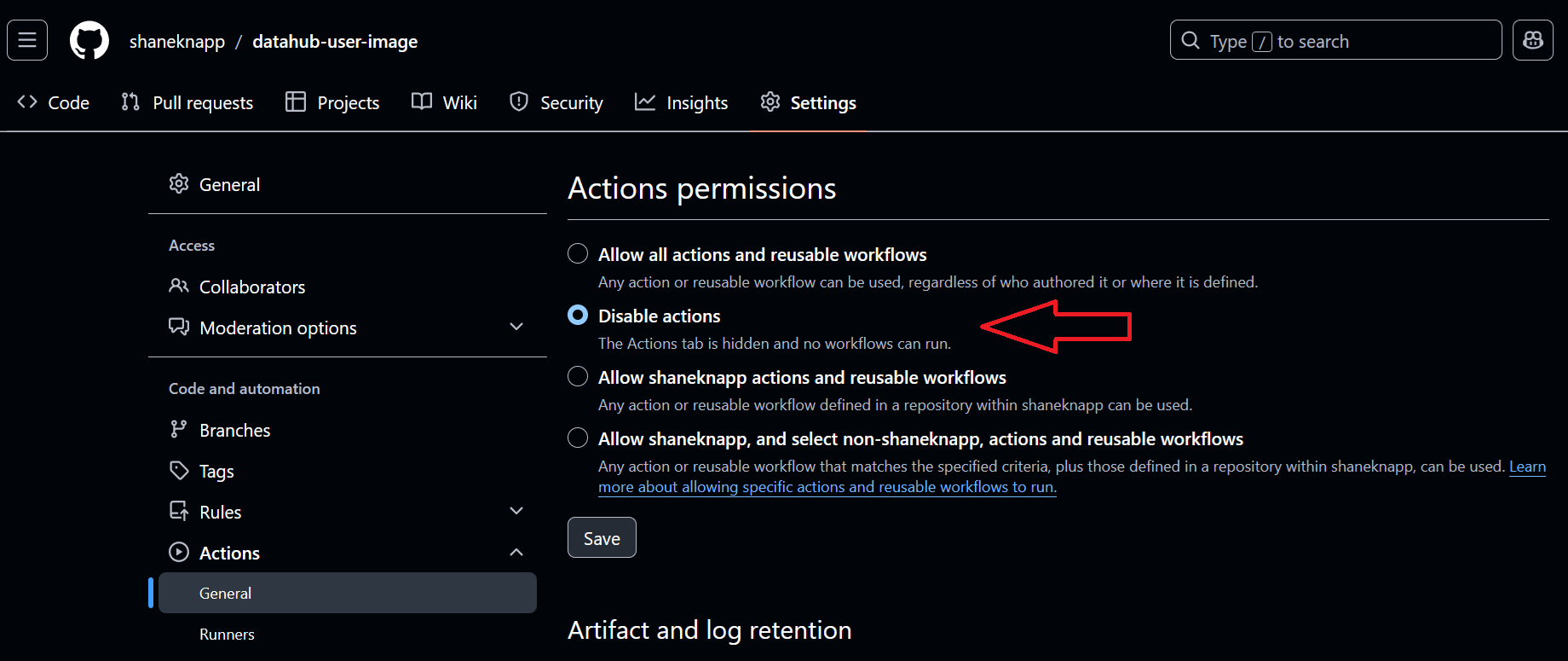 Disable fork actions