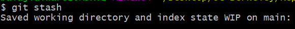 Output from git stash command