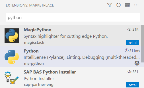 Install python extension in the VS Code editor